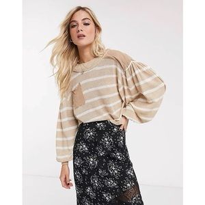 Free People Women’s Beige between the lines stripe lightweight sweater